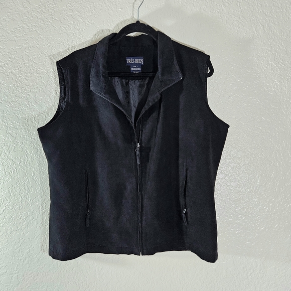 Tris Bien Black Polyester Zip Vest - Picture 2 of 10